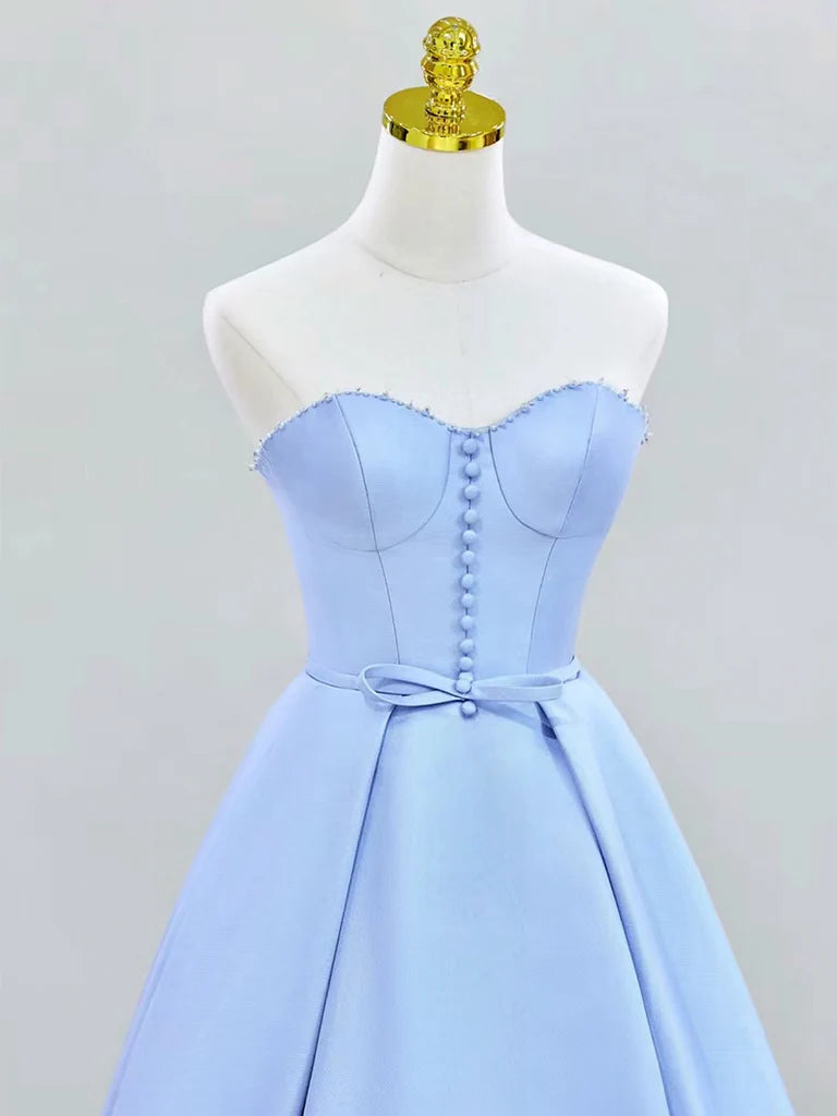 Wholesale A-Line Sweetheart Neck Satin Blue Long Prom Dress aBlue Long Formal Dress gowns evening dresses